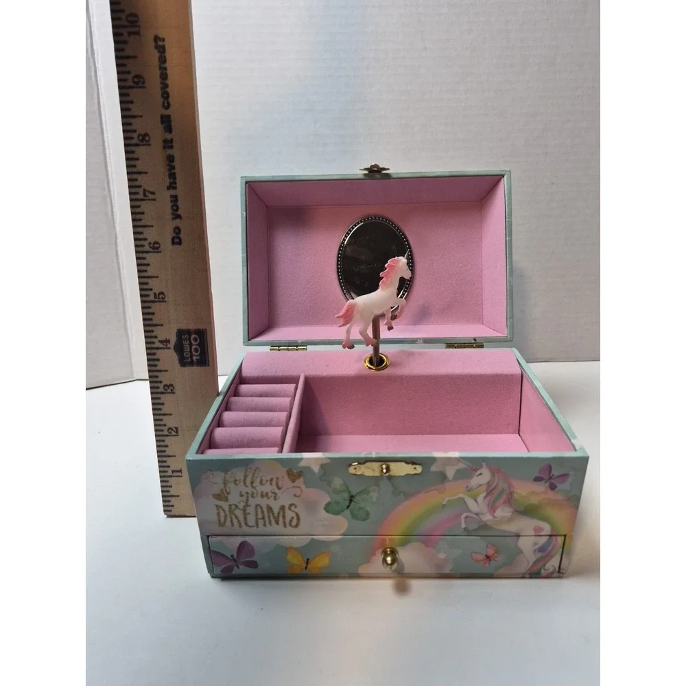 The Memory Building‎ Company Unicorn Music Jewelry Box Girl's Rainbow Working